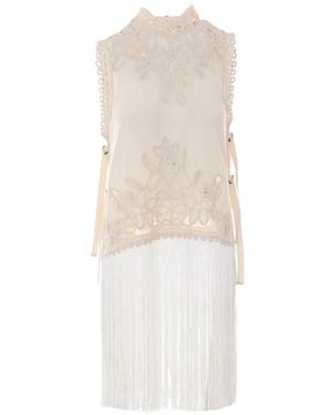 Sea Adelina Embroidered Fringed Vest - White