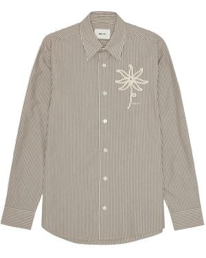 NN07 Embroidered-Flower Striped Shirt - Gray