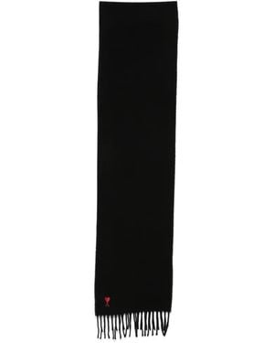 Ami Paris Bufanda Con Logo Bordado - Negro