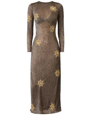 Leslie Amon Long-Sleeved Star-Motif Midi Dress - Natural