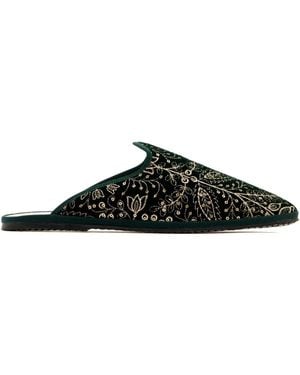Capulet Embroidered Velvet Mules - Black