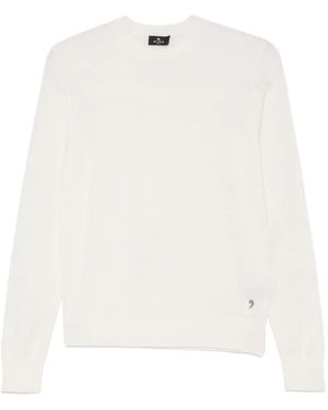 Etro Logo-Plaque Crew-Neck Sweater - White