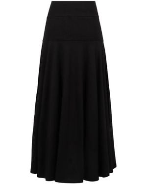 Plan C Cotton A-Line Midi Skirt - Black