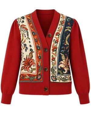 FARM Rio Ainika Garden Scarf Buttoned Knit Cardigan - Red