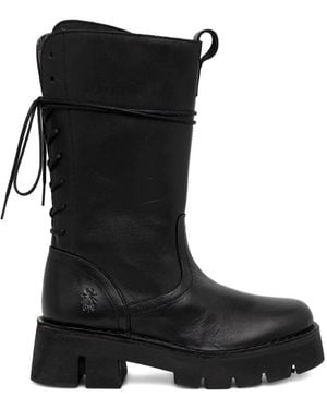 Fly London Lace-Up Platform Boots - Black