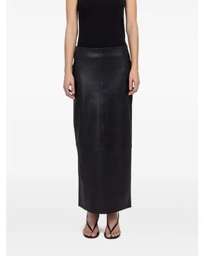 St. Agni Column Leather Midi Skirt - Black