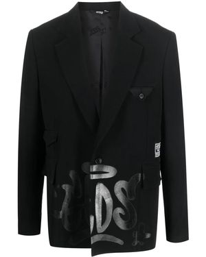Gcds Graffiti-Print Silk Blazer - Black