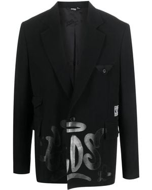 Gcds Graffiti-Print Silk Blazer - Black