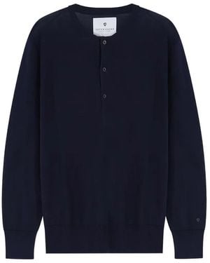 Seven Gauge Button-Fastening Serafino Sweater - Blue