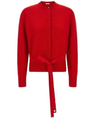 Ferragamo Cardigan With Thread-Through Belt - Red