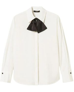 Twinset Poplin Shirt With Pleated Bow Tie - White