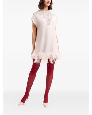 Gemy Maalouf Embroidered Feather Mini Dress