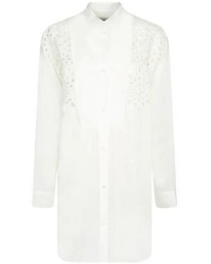 Moschino Broderie-Anglaise Bib-Detail Mini Shirt Dress - White