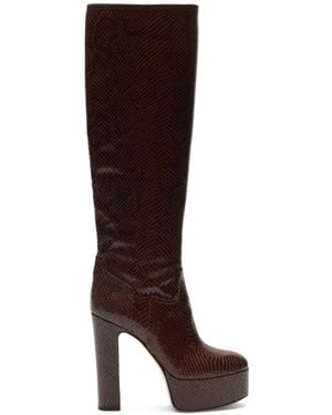 Casadei Patty Python-Print Boots - Brown