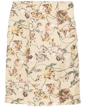 KENZO Jupe Mi-Longue En Soie À Fleurs - Natural