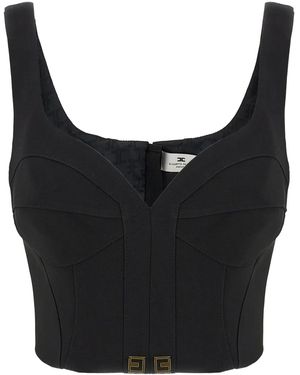 Elisabetta Franchi Sweetheart-Neckline Zip-Front Top - Black