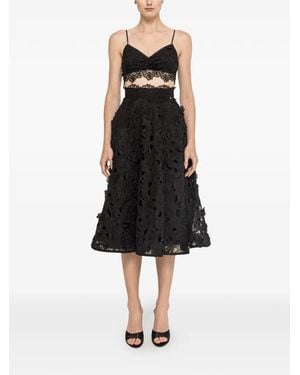 Nissa 3D Floral Embroidery Cotton Crop Top - Black
