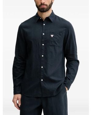 Guess Logo-Patch Button-Down Shirt - Blue