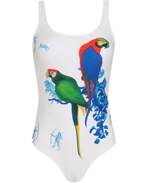 Amir Slama Parrot-Print Swimsuit - White