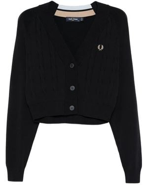 Fred Perry Cable-Knit Cropped Cardigan - Black