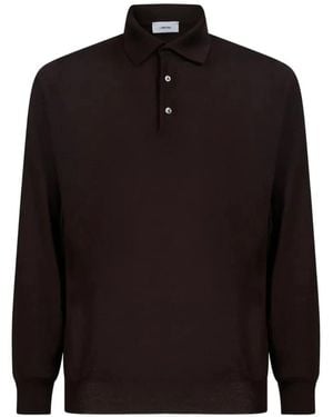 Lardini Fine-Knit Wool Polo Shirt - Black
