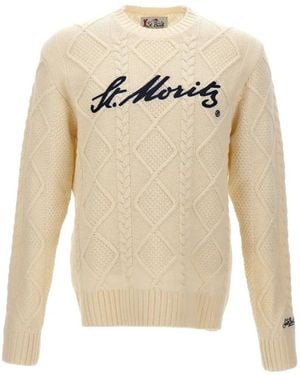 MC2 Saint Barth Crewneck Bergen Tricot With Posta Cortina Embroidery - White
