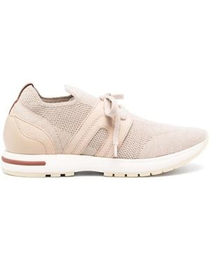 Loro Piana Lace-Up Sock-Ankle Sneakers - Natural