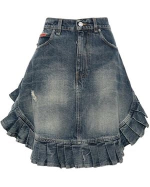 Martine Rose Denim Ruffled Skirt - Blue