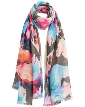Kinross Cashmere Highland Blooms Print Scarf - White