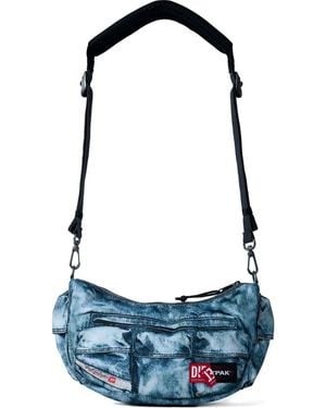 DIESEL Schultertasche in Jeans-Optik mit Logo-Patch - Blau