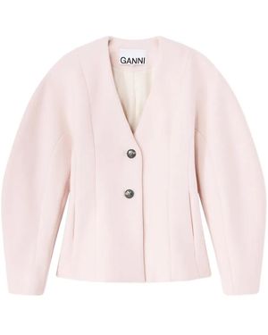 Ganni Buttoned V-Neck Jacket - Pink