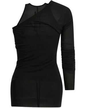 Rick Owens One-Shoulder Ribbed Top - Black