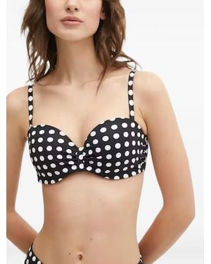 Chantelle Sauvage Polka-Dot Ruched Bikini Top - Black