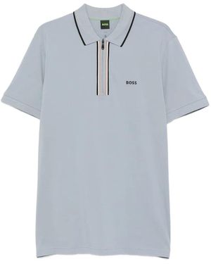 BOSS Logo-Print Short-Sleeve Polo Shirt - Grey