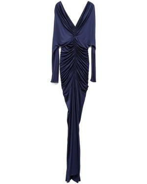 Atlein Robe Longue Froncée À Col V - Blue