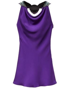Versace Robe Courte En Soie À Broderies - Violet