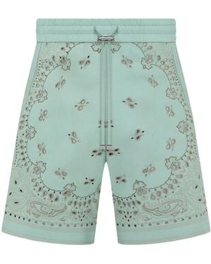 Amiri Bandana-Print Leather Shorts - Green