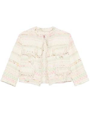 Bye Fringed Patterned Jacket - White