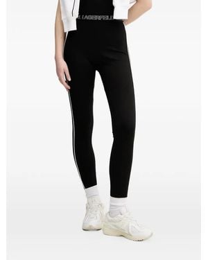 KARL LAGERFELD Logo-Waistband Side-Stripe Leggings - Black