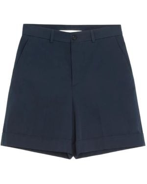 Valentino Garavani Cotton Gabardine Bermuda Shorts With Turn-Up And Vlogo Embroidery - Blue