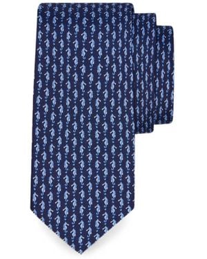 Ferragamo Seahorse-Print Silk Tie - Blue