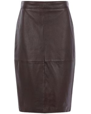 Max Mara Hammered Leather Pencil Skirt - Brown