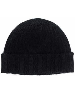 Drumohr Ribbed-Hem Cashmere Beanie Hat - Blue