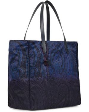 Etro Unfold Me Nylon Tote Bag With Degradé Arnica Motif - Blue