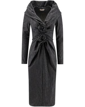 Alberta Ferretti Ruffled Long-Sleeve Midi Dress - Black