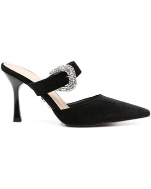 Twentyfourhaitch Buckle-Strap Heeled Mules - Black