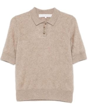 ABSOLUT CASHMERE Margot Short-Sleeve Cashmere Polo Top - Natural