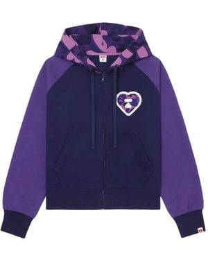 AAPE BY A BATHING AP Heart-Patch Camo-Print Hoodie - Purple