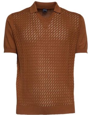 Fedeli Felipe Giza V-Neck Textured T-Shirt - Brown