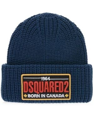 DSquared² Logo-Patch Beanie Hat - Blue